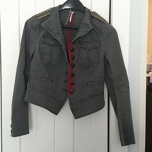Free People Grey Denim Military Jacket